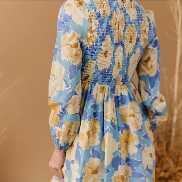 JessaKae Fallen Willow Floral Smocked Midi Cottagecore Peasent Long Sleeve Dress - Picture 11 of 12